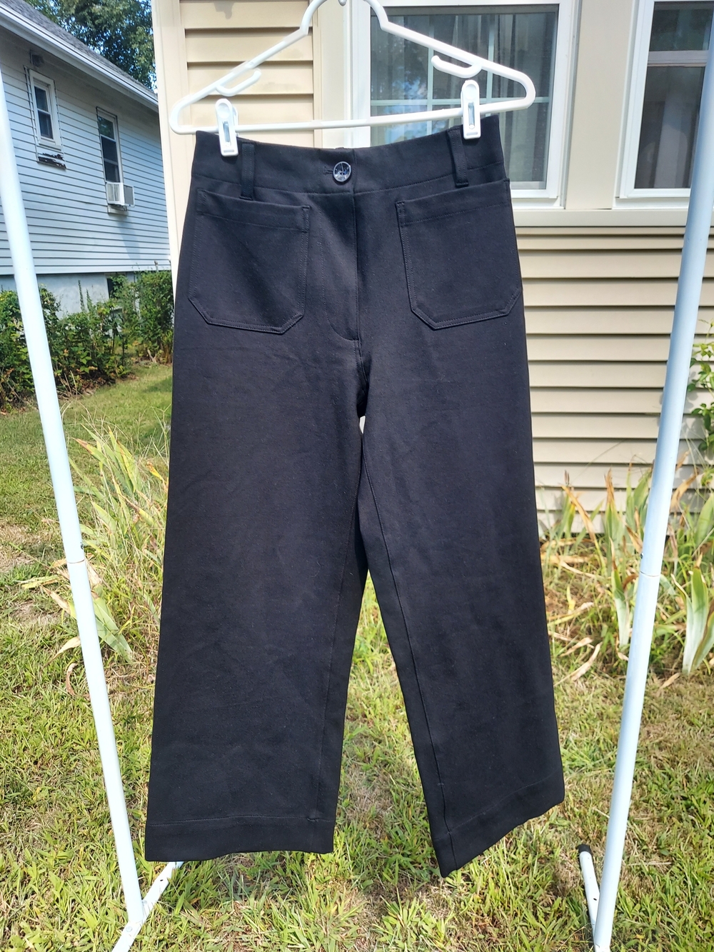 Quince Ultra Stretch Ponte Wide Leg Cropped Black Pants Women Size 4 NWT Preppy